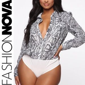 FASHION NOVA Cold Hearted Snake Bodysuit - Grey